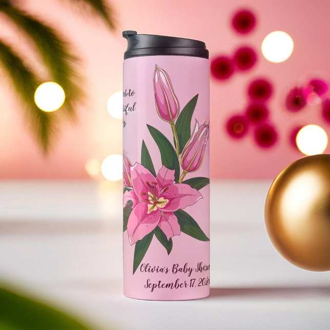 Termo Lirio con aroma rosa claro (Light Pink Blooming Lily Thermal Tumbler)