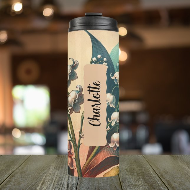 Termo Lirio de flores de mayo personalizadas del valle (20 oz thermal tumbler for those born in the month of May.)