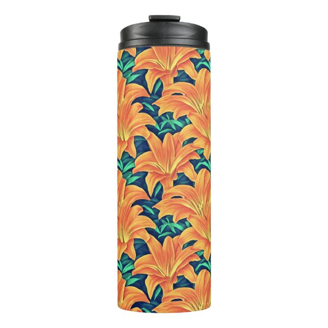 Termo Lirios de día naranjas con hojas verdes (Anverso)