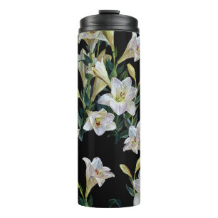 Termo Lirios florales: pintura de fondo negro