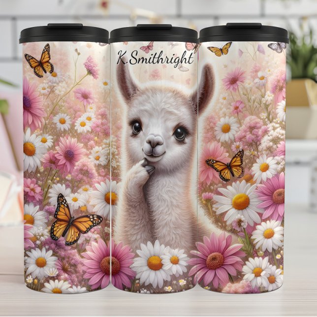 Termo Llama cuta en mariposas de pradera floral (Subido por el creador)