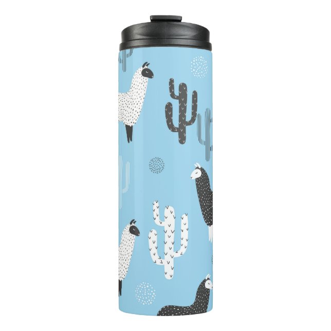 Termo Llama y cactus, lindo patrón. (Anverso)