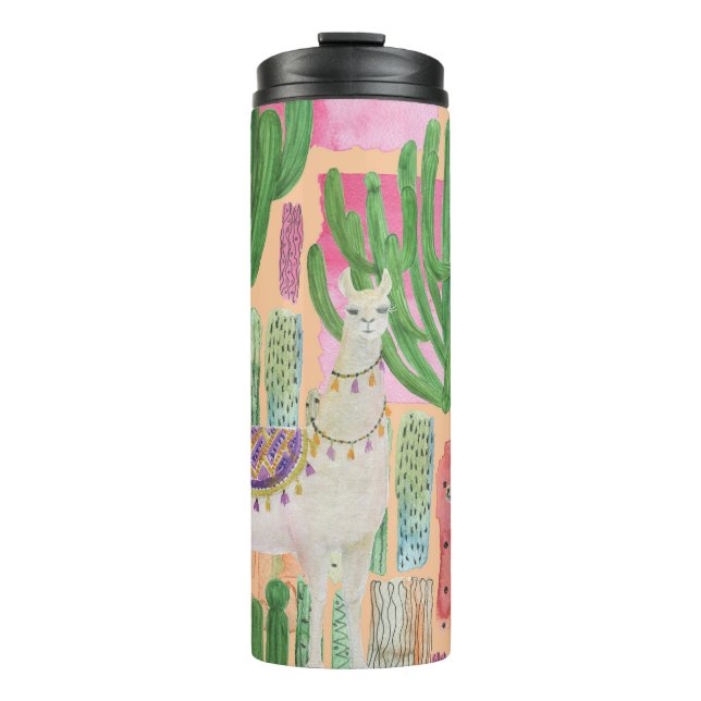 Termo Llamas acuarelas, cactus: patrón sin costura. (Anverso)