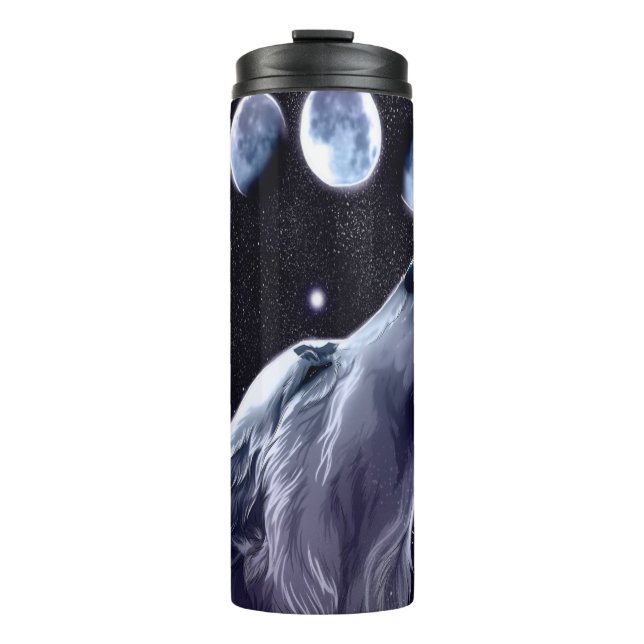 Termo Lobo aullante con fases de la luna (Anverso)