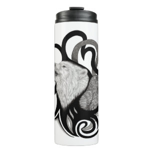 Termo Lobo blanco con arte tribal de Raven