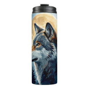 Termo Lobo de Luna Mística Arte Acuarela Bosque Celest