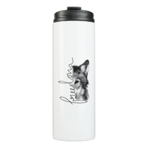Termo Lobo Libertad Arte de Línea Minimalista -