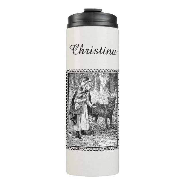 Termo Lobo negro blanco pequeño rojo de la canasta (Anverso)