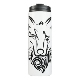 Termo Lobo tribal blanco y negro
