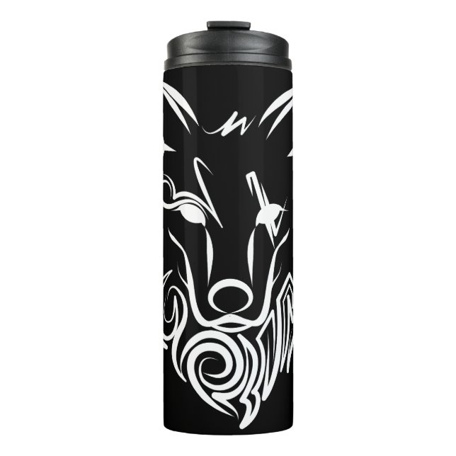 Termo Lobo tribal blanco y negro (Anverso)