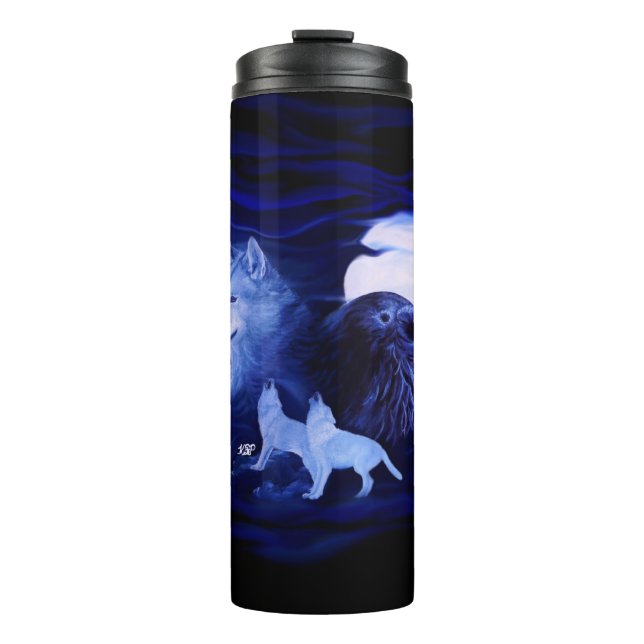 Termo Lobos y Raven con luna llena (Anverso)