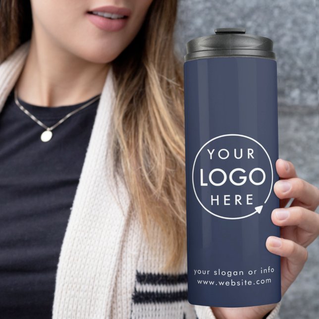 Termo Logo | Business Corporate Company Navy Blue (Navy blue company branded professional thermal tumblers for small business promotions.)