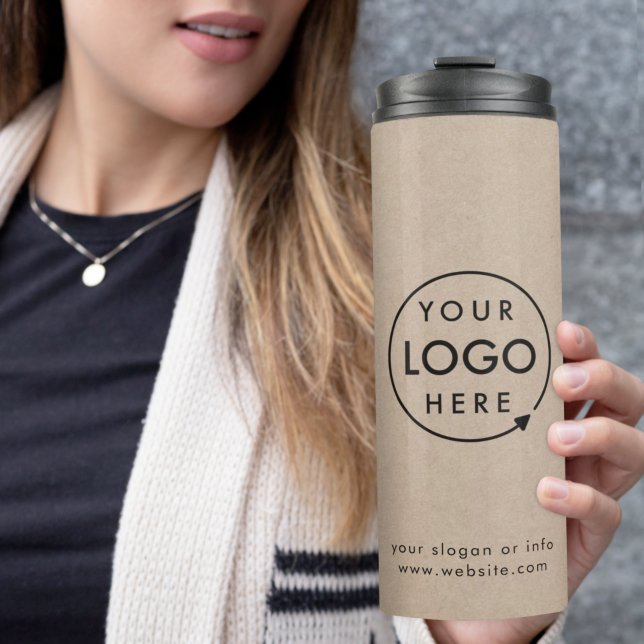 Termo Logo de Rustic Kraft | Negocios Naturales Minimali (Rustic Kraft company branded professional thermal tumblers for small business promotions.)