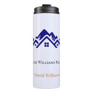 Termo Logotipo personalizado blanco y dorado de bienes r