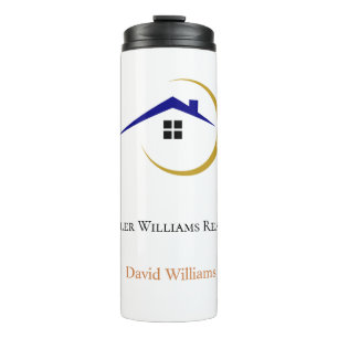 Termo logotipo personalizado blanco y dorado de bienes r