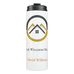 Termo Logotipo personalizado blanco y dorado de bienes r