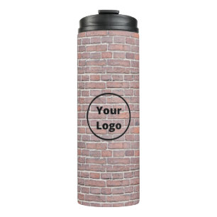 Termo logotipo personalizado pared de ladrillo marrón