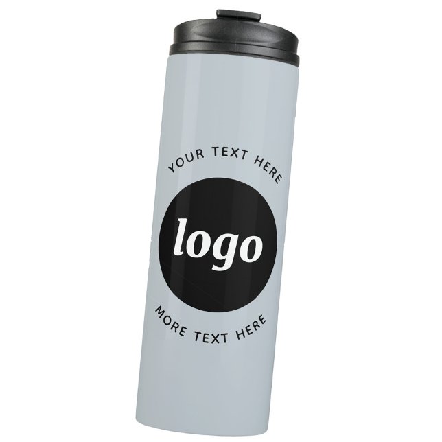 Termo Logotipo Simple Con Texto Azul Polvo Negocios (Logo with custom text business promotional powder blue thermal water bottle)