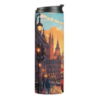 Termo Londres Big Ben Autobús Rojo Atardecer Acuarela