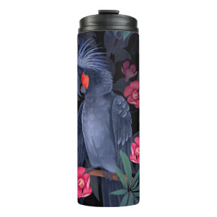 Termo Loro negro floral exótico: naturaleza tropical
