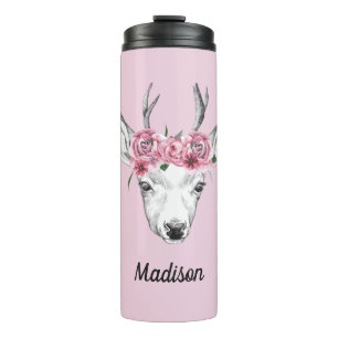 Termo Los ciervos de las flores de la acuarela el