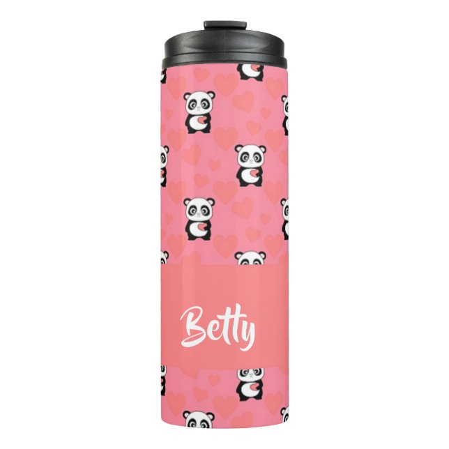 Termo Los osos panda adoran el patrón rosa (Anverso)