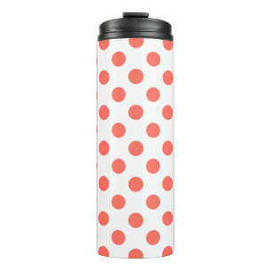 Termo Los puntos de la polka de coral vivos en blanco