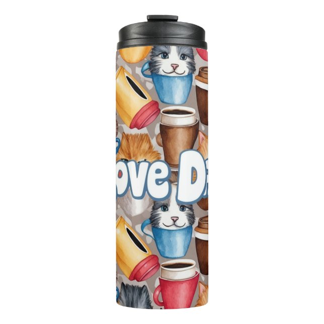 Termo "Love Dad" Playful Cats and Coffee Pattern (Anverso)