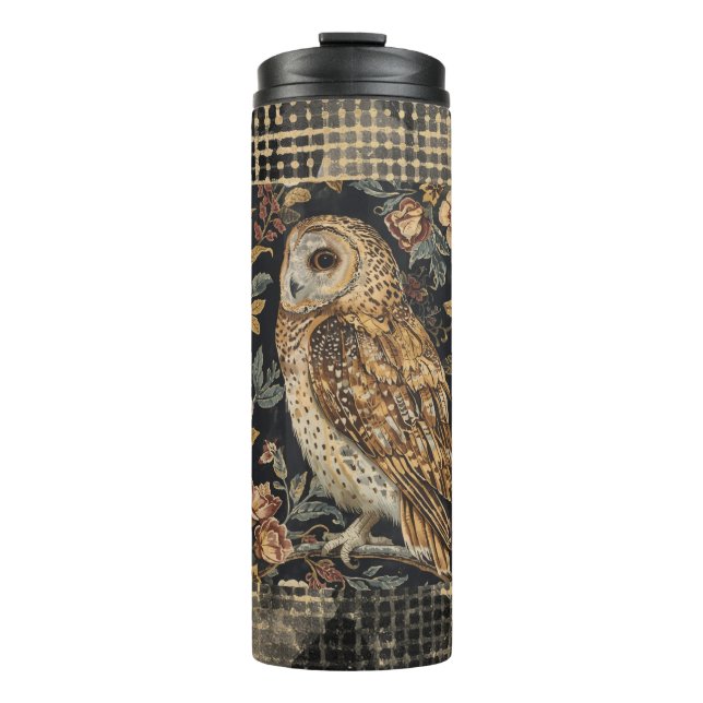 Termo Lovely Owl in the Flowers Garden ,Gold Checkered  (Anverso)