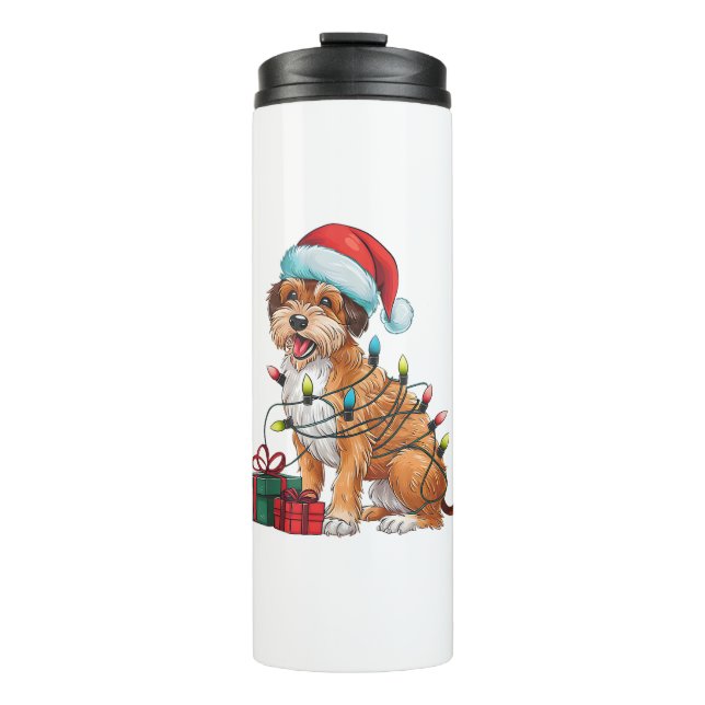 Termo Luces navideñas alumbran a perro de griffon (Anverso)