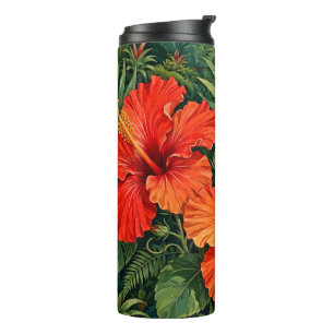 Termo Lujosas flores tropicales de hibisco naranja selvá