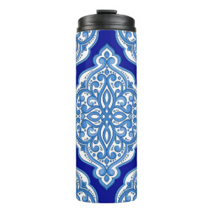 Termo Lujoso decorado en blanco y azul turco.