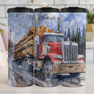 Termo Lumber Truck Winter Forest Watercolor
