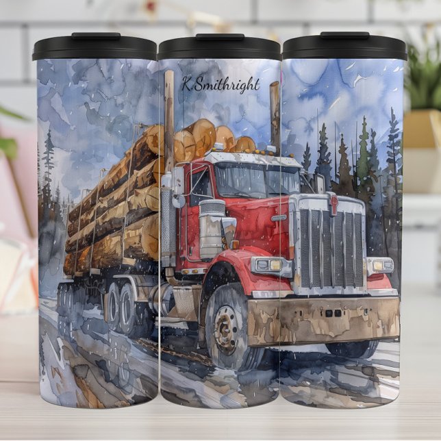 Termo Lumber Truck Winter Forest Watercolor (Subido por el creador)