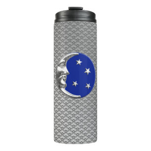Termo Luna y estrellas Art Deco, azul cobalto y plata