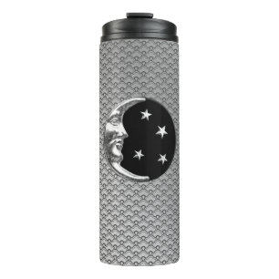 Termo Luna y estrellas Art Deco, negro y plata