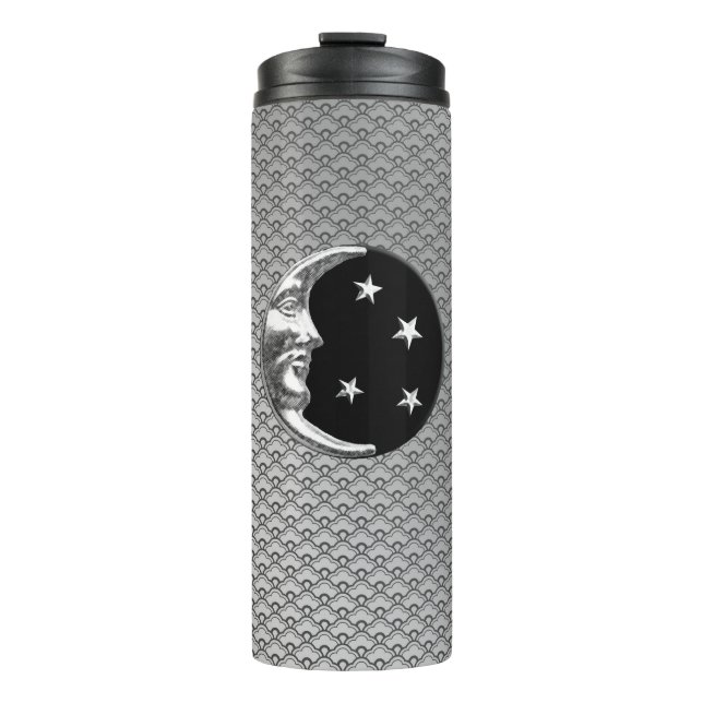 Termo Luna y estrellas Art Deco, negro y plata (Anverso)