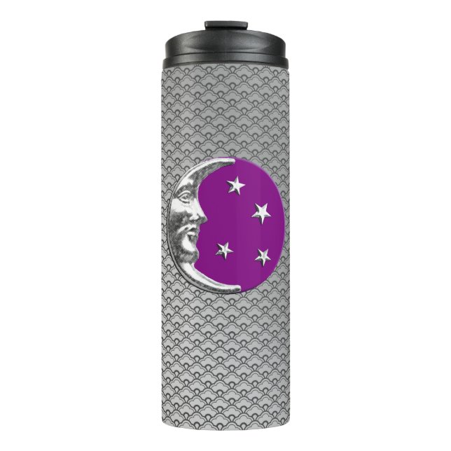 Termo Luna y estrellas Art Déco, Turquesa y Plata (Anverso)