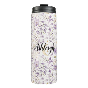 Termo Lunas y estrellas florales púrpura blanco