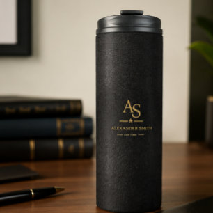 Termo Luxury Black Leather Gold Monogram Business Brand