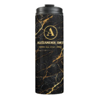 Luxury Black Marble Gold Monogram Business Brand