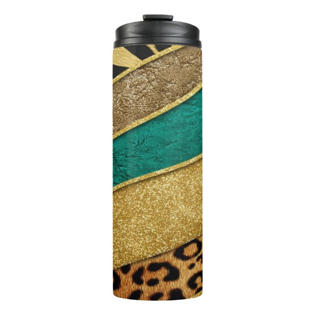 Termo Luxury Emerald & Gold Safari Leopard Zebra Glitter (Anverso)