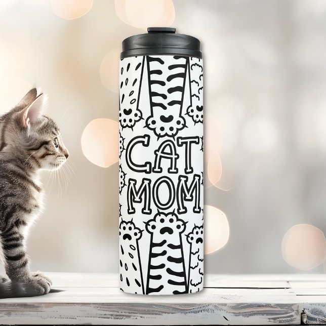 Termo Madre de gato blanco y negro con patas para gatos (Subido por el creador)