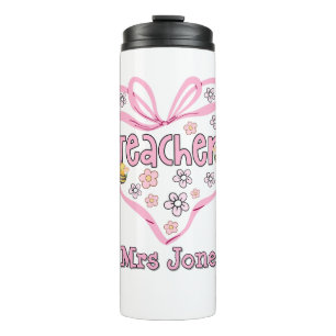 Termo Maestra educadora rosa Coquette Heart Bow