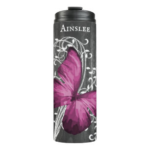 Termo Magenta Rustic Butterfly personalizada