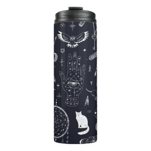 Termo Magia de Halloween: Patrón de Doodle Vintage.