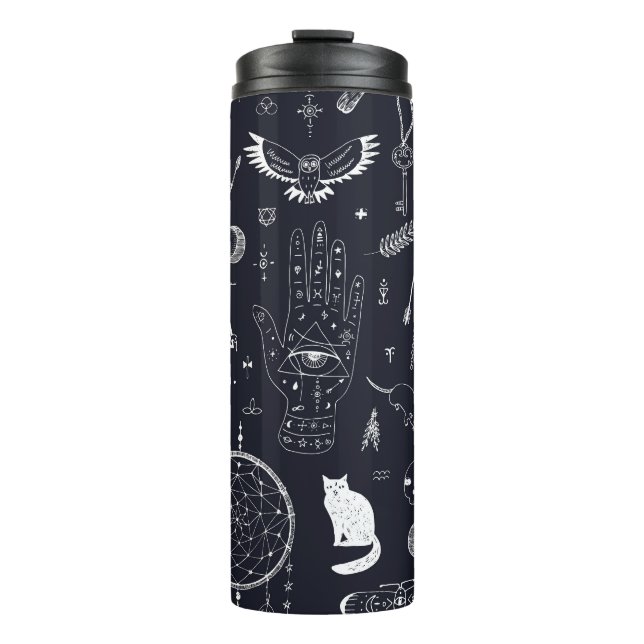 Termo Magia de Halloween: Patrón de Doodle Vintage. (Anverso)