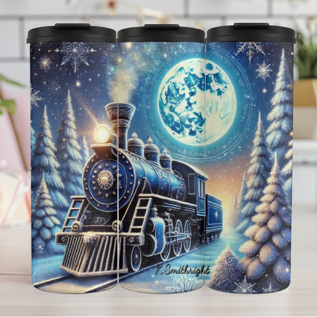 Termo Magical Blue Christmas Train Moonlit Scene (Subido por el creador)