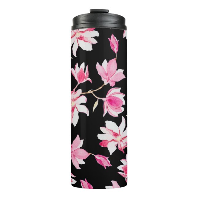 Termo Magnolia romántica: acuarela negra (Anverso)