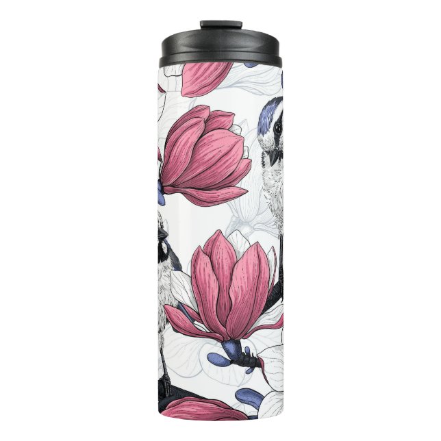 Termo Magnolia rosa y aves azules (Anverso)